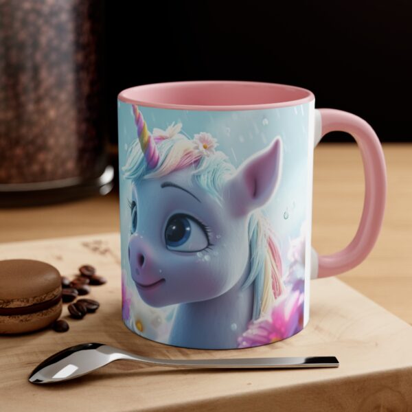 3D cartoon happy unicorn with flowers background pattern in the style of Pixar, adorable eyes, lovely, colorful, pastel colors, light blue wall background, matte  (48)